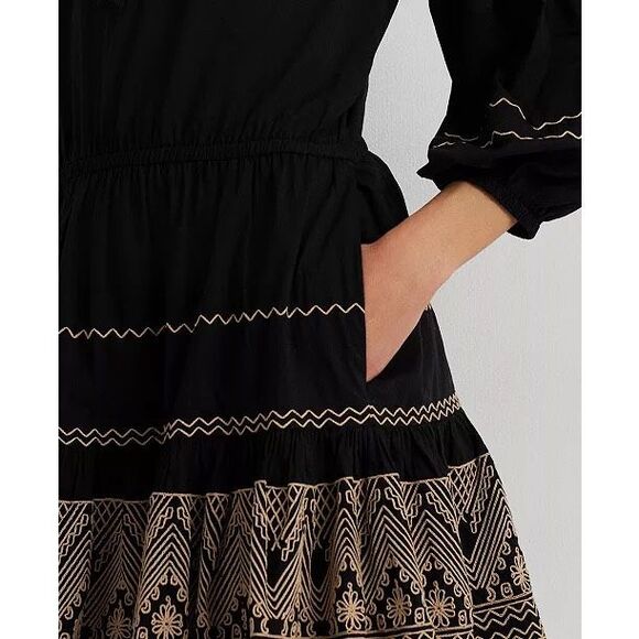 Lauren Ralph Lauren Embroidered Cotton Voile Tassel Dress New Size 6 Long Sleeve - Picture 3 of 10